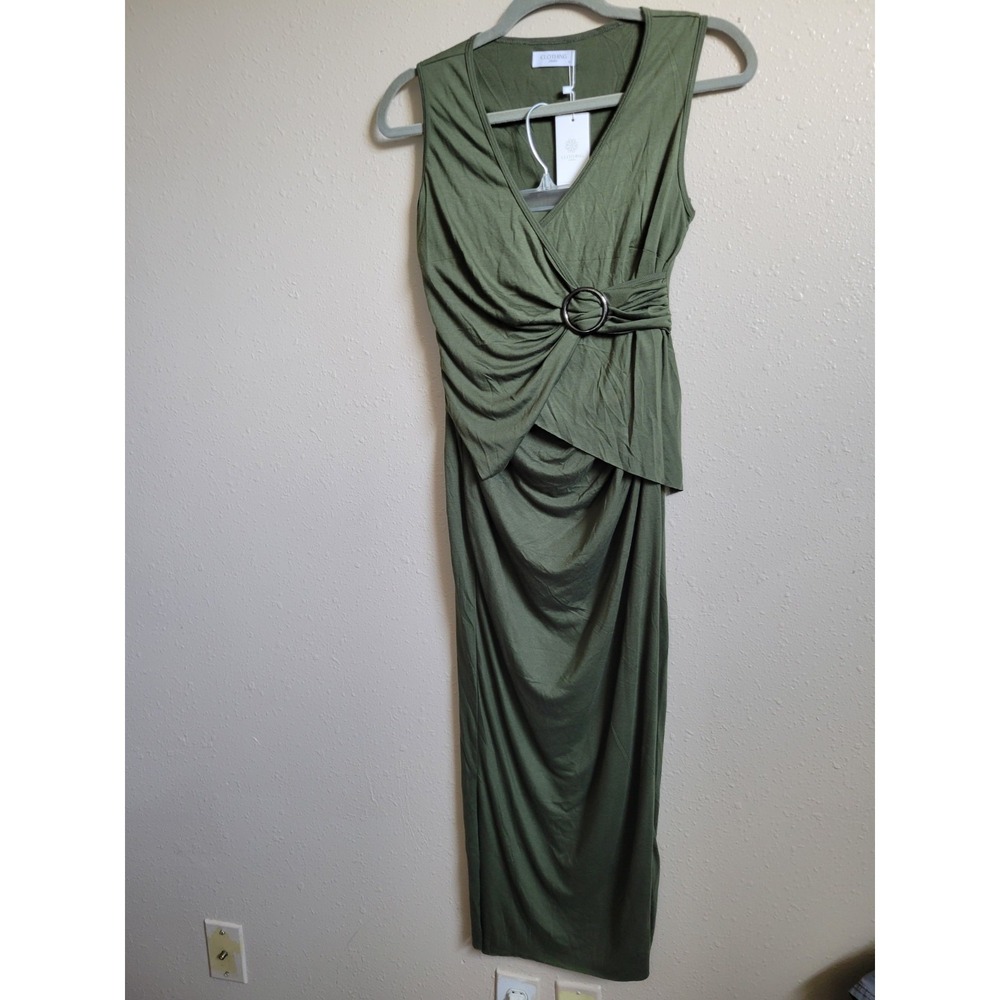 Clothing Atelier Green 100% Cotton‎ 2 Piece Ring Detail Top & Skirt Set Sz S NWT